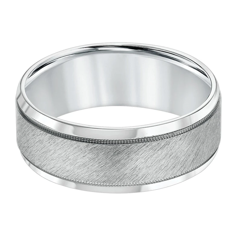 8MM Milgrain Accent Wedding Ring in 10KT White Gold. Size 10