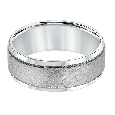 8MM Milgrain Accent Wedding Ring in 10KT White Gold. Size 10