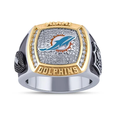True Fans Fine Jewelry Miami Dolphins 1/2 CTW Natural Diamond Ring in Sterling Silver