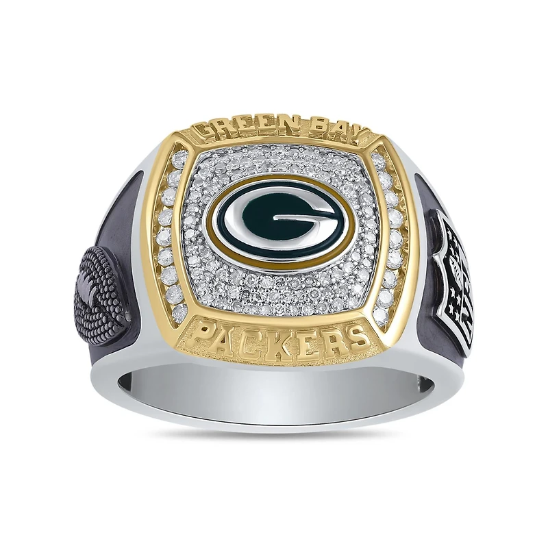 True Fans Fine Jewelry Green Bay Packers 1/2 CTW Natural Diamond Ring in Sterling Silver