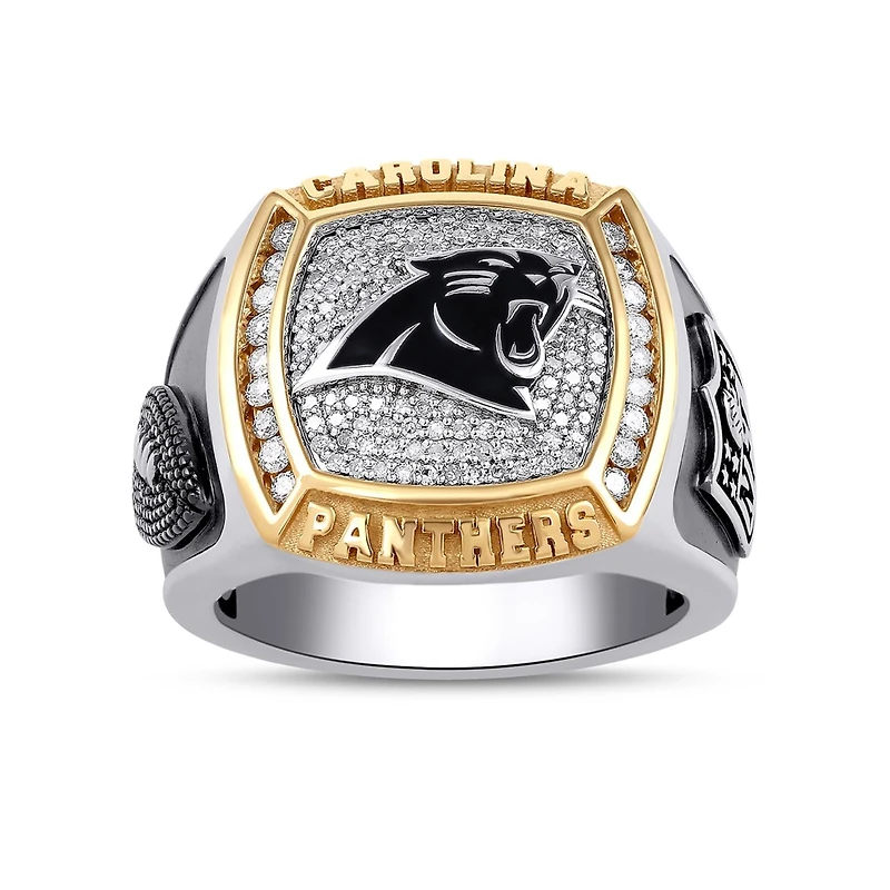 True Fans Fine Jewelry Carolina Panthers 1/2 CTW Natural Diamond Ring in Sterling Silver