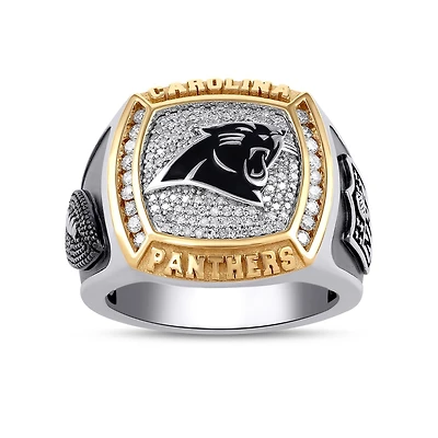 True Fans Fine Jewelry Carolina Panthers 1/2 CTW Natural Diamond Ring in Sterling Silver