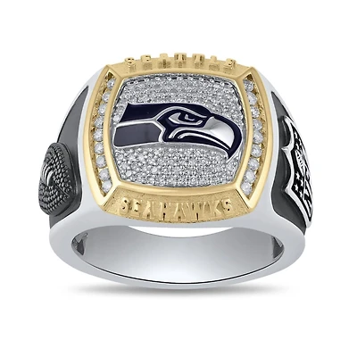 True Fans Fine Jewelry Seattle Seahawks 1/2 CTW Natural Diamond Ring in Sterling Silver