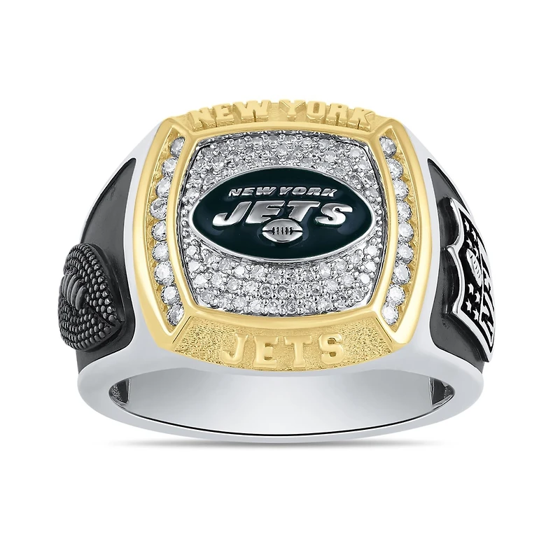 True Fans Fine Jewelry New York Jets 1/2 CTW Natural Diamond Ring in Sterling Silver