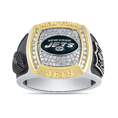 True Fans Fine Jewelry New York Jets 1/2 CTW Natural Diamond Ring in Sterling Silver