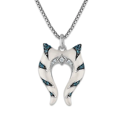Star Wars™ Fine Jewelry Blue Topaz and Diamond Accent Ahsoka Tano™ Pendant in Sterling Silver