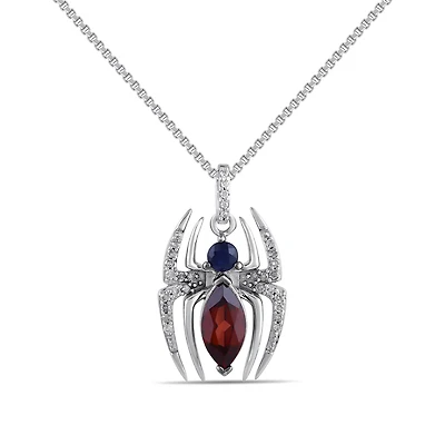 Marvel™ Fine Jewelry Garnet and Diamond Spiderman 18-inch Pendant in Sterling Silver
