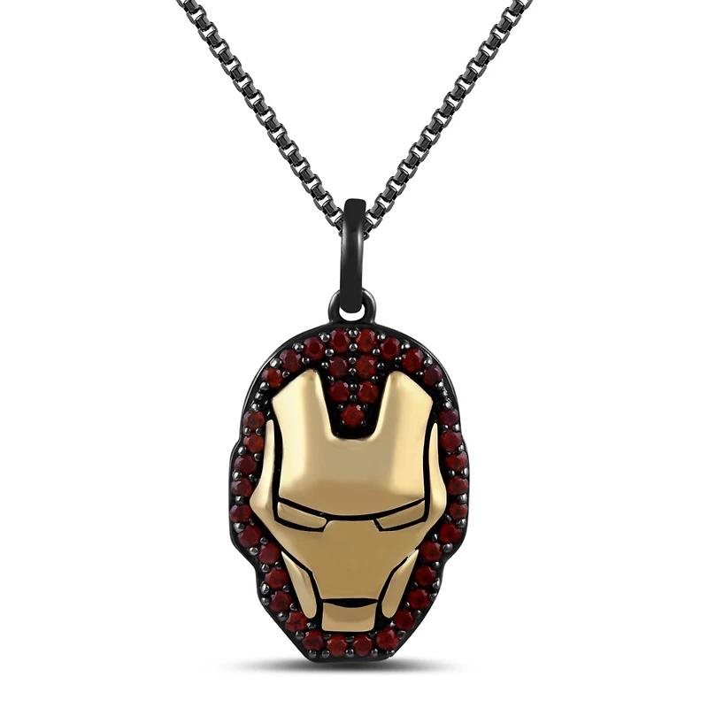 Marvel™ Fine Jewelry 18-inch Iron Man Pendant with Garnet in Sterling Silver