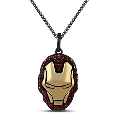 Marvel™ Fine Jewelry 18-inch Iron Man Pendant with Garnet in Sterling Silver