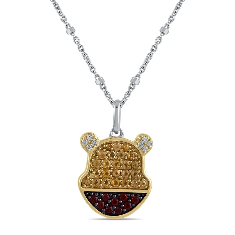 Disney Jewels Citrine, Garnet and Diamond Winnie The Pooh Pendant in Sterling Silver