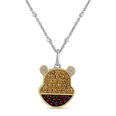 Disney Jewels Citrine, Garnet and Diamond Winnie The Pooh Pendant in Sterling Silver