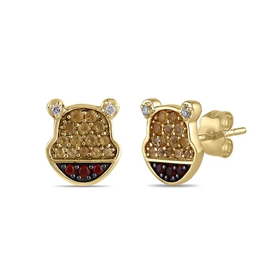 Disney Jewels Citrine, Garnet and Diamond Winnie The Pooh Earrings in Sterling Silver