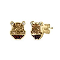 Disney Jewels Citrine, Garnet and Diamond Winnie The Pooh Earrings in Sterling Silver