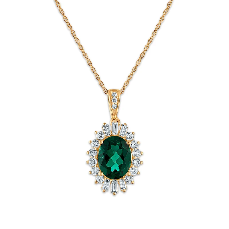 Emerald and Diamond Halo 18-inch Pendant in 10KT Yellow Gold