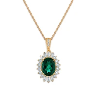 Emerald and Diamond Halo 18-inch Pendant in 10KT Yellow Gold