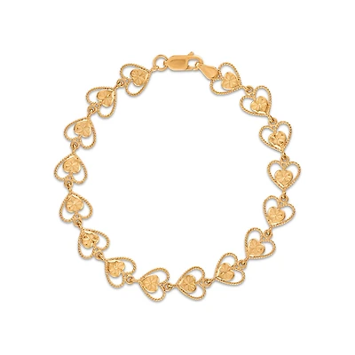 10KT Yellow Gold 7-inch Heart Bracelet