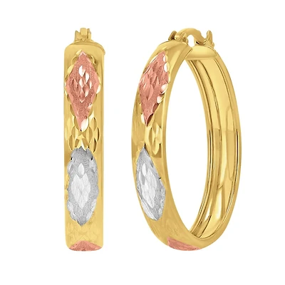 14KT Tri-Color Gold 20X4MM Hoop Earrings