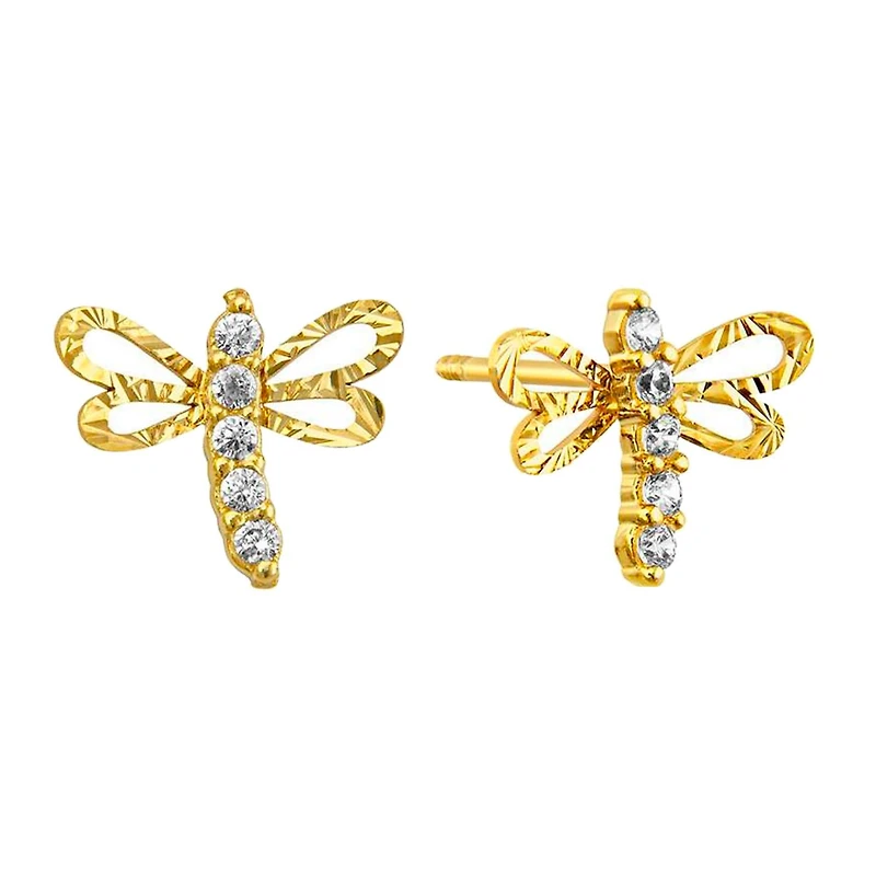 Sabelli 14KT Yellow Gold and Cubic Zirconia Dragonfly Earrings