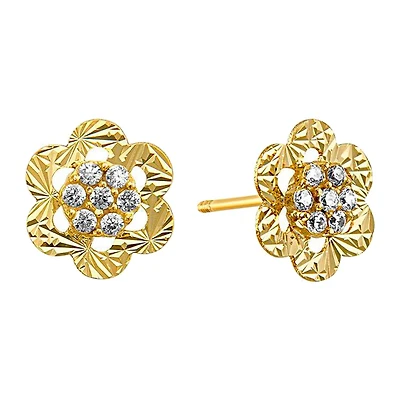 Sabelli 14KT Yellow Gold and Cubic Zirconia Flower Earrings