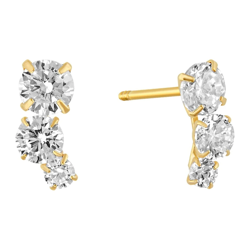 Sabelli 14KT Yellow Gold and Cubic Zirconia Three Stone Earrings