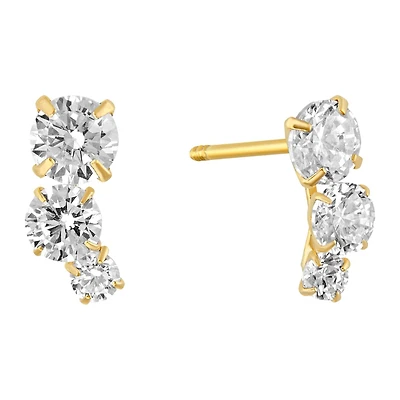 Sabelli 14KT Yellow Gold and Cubic Zirconia Three Stone Earrings