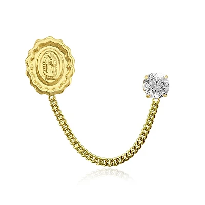 Sabelli 14KT Yellow Gold and Cubic Zirconia Double Post Chain Single Earring