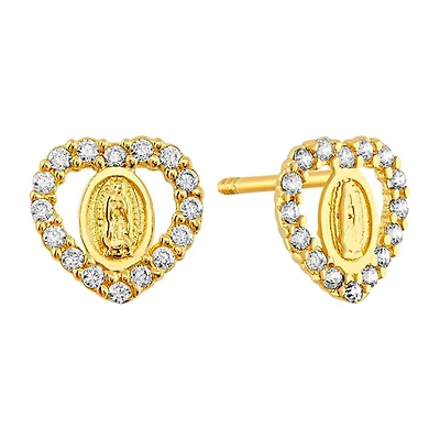 Sabelli 14KT Yellow Gold and Cubic Zirconia Virgin de Guadalupe Heart Earrings