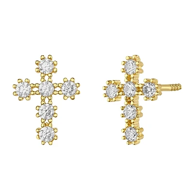 Sabelli 14KT Yellow Gold and Cubic Zirconia Cross Stud Earrings