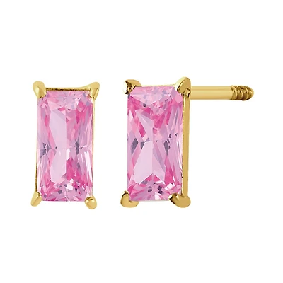 Sabelli Pink Cubic Zirconia Stud Earrings in 14KT Yellow Gold