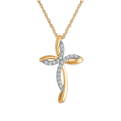 10KT Yellow Gold 1/10 CTW Natural Diamond 18-inch Cross Pendant