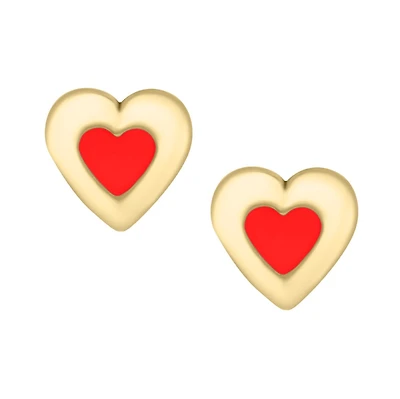 Kiddie Kraft 14KT Gold Red Heart Earrings