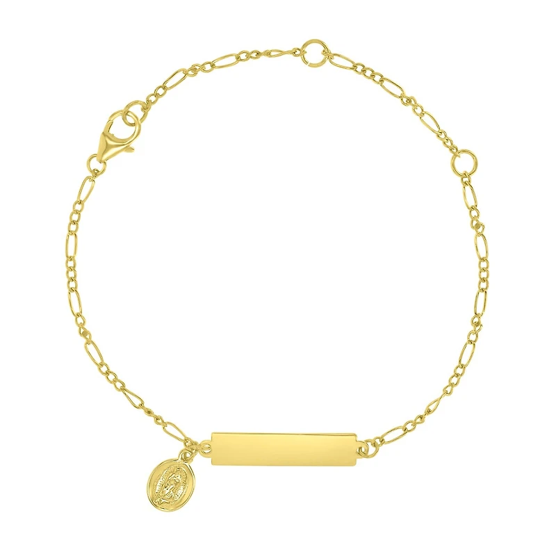 14KT Gold Plated Sterling Silver ID Bracelet with Guadalupe Charm