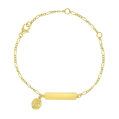 14KT Gold Plated Sterling Silver ID Bracelet with Guadalupe Charm