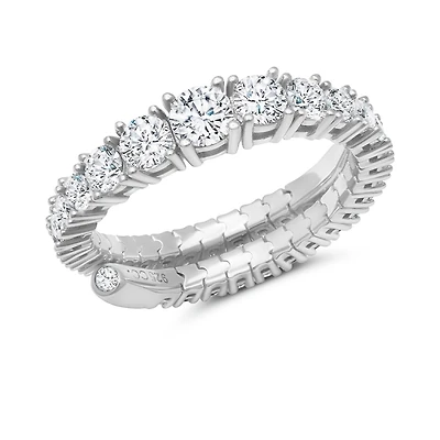 Crislu Platinum Plated Sterling Silver Cubic Zirconia Graduated Wrap Ring