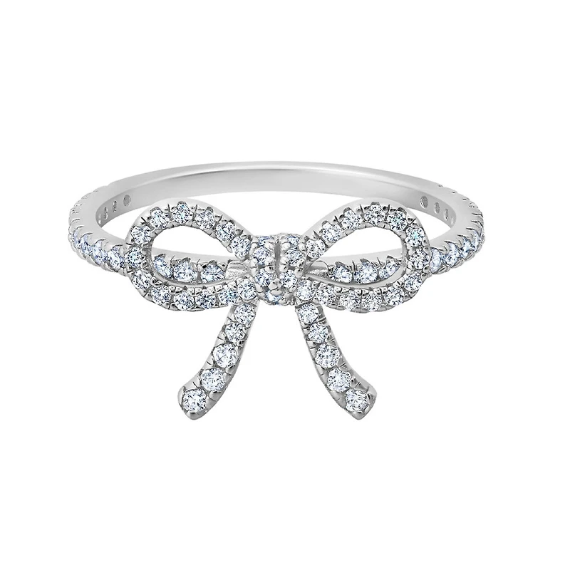 Crislu Cubic Zirconia Fashion Fairy-Tale Bow Ring in Platinum Plated Sterling Silver. Size 7