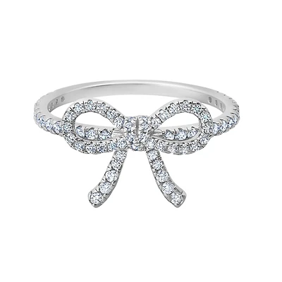 Crislu Cubic Zirconia Fashion Fairy-Tale Bow Ring in Platinum Plated Sterling Silver. Size 7