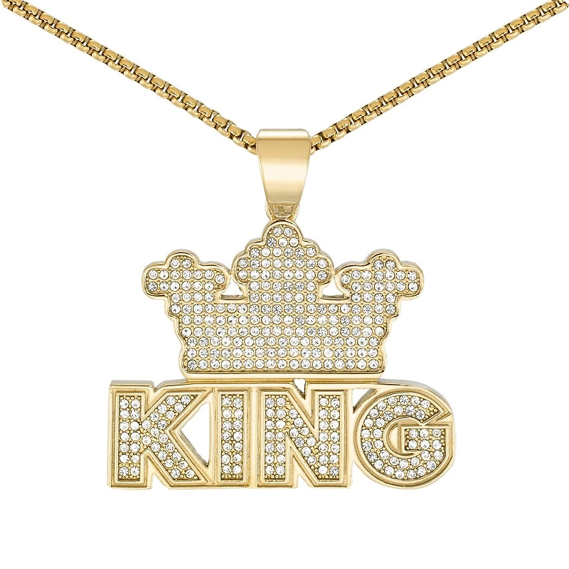 King by Simone I Smith Stainless Steel and Crystal 24-inch KING Pendant