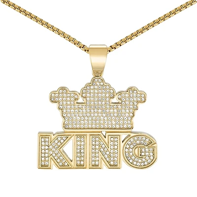 King by Simone I Smith Stainless Steel and Crystal 24-inch KING Pendant