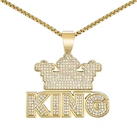 King by Simone I Smith Stainless Steel and Crystal 24-inch KING Pendant