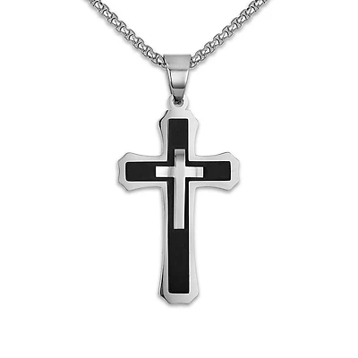 King by Simone I Smith Stainless Steel 24-inch Cross Pendant