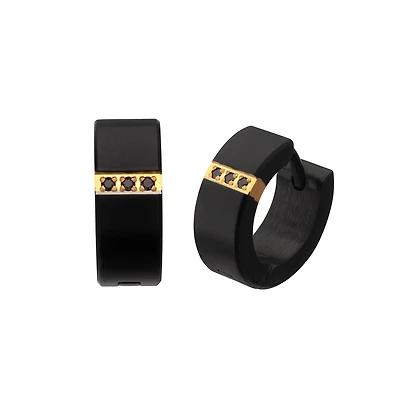 Inox Black Sapphire Accent Huggie Earrings in Black Stainless Steel