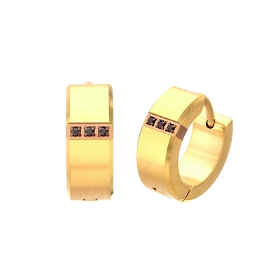 Inox Black Sapphire Accent Huggie Earrings in Gold IP Stainless Steel