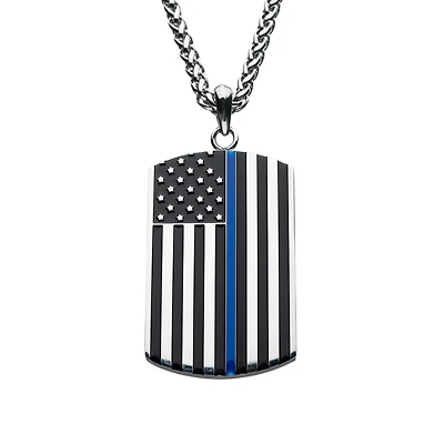 Inox Stainless Steel 24-inch Blue Line American Flag Pendant