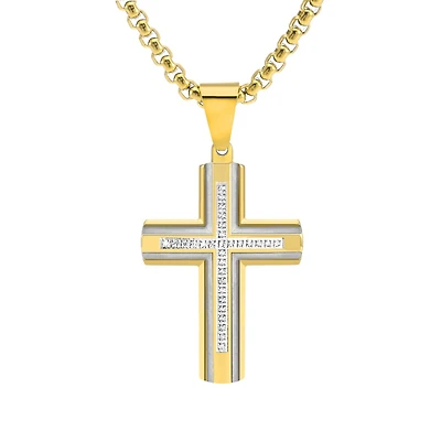 Titán by Adrian Gonzalez Yellow Stainless Steel 1/6 CTW Natural Diamond 24-inch Cross Pendant