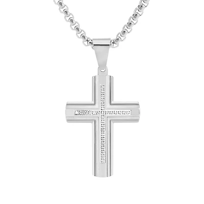 Titán by Adrian Gonzalez Stainless Steel 1/6 CTW Natural Diamond 24-inch Cross Pendant