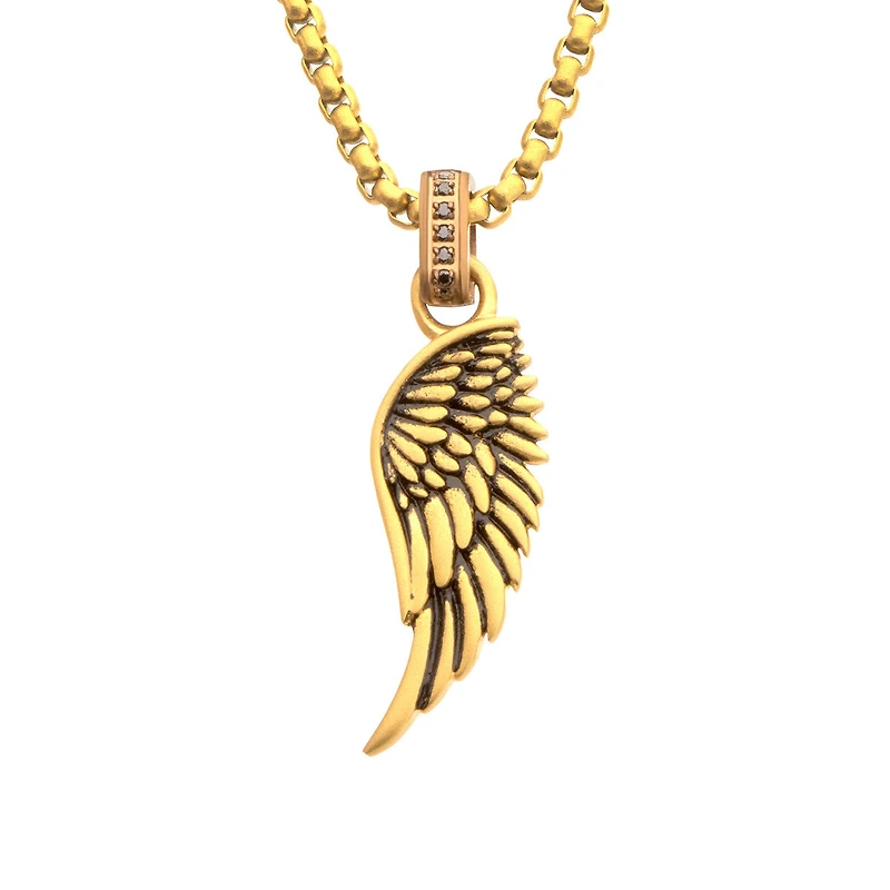 Inox 22-inch Wing Pendant in 18KT Gold IP Stainless Steel
