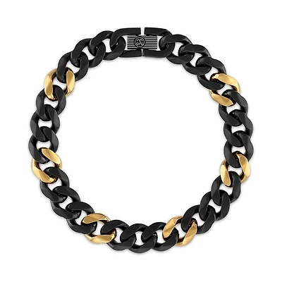 Titán by Adrian Gonzalez Collection 8.5-Inch 10MM Black and Yellow Stainless Steel Curb Bracelet