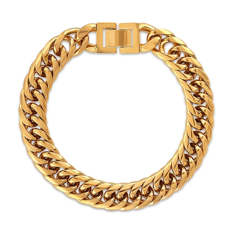 King by Simone I Smith Black 8.5-inch Curb Bracelet in Yellow Stainless Steel