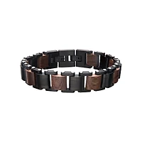 Inox Walnut Wood and Black IP Stainless Steel 8.5-inch Adjustable Bracelet