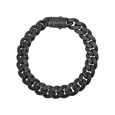 Inox 8.5-inch 12MM Black Spinel Curb Bracelet in Black IP Stainless Steel